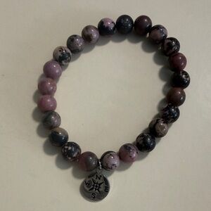 Pink and Black Beaded Bracelet with Compass Charm